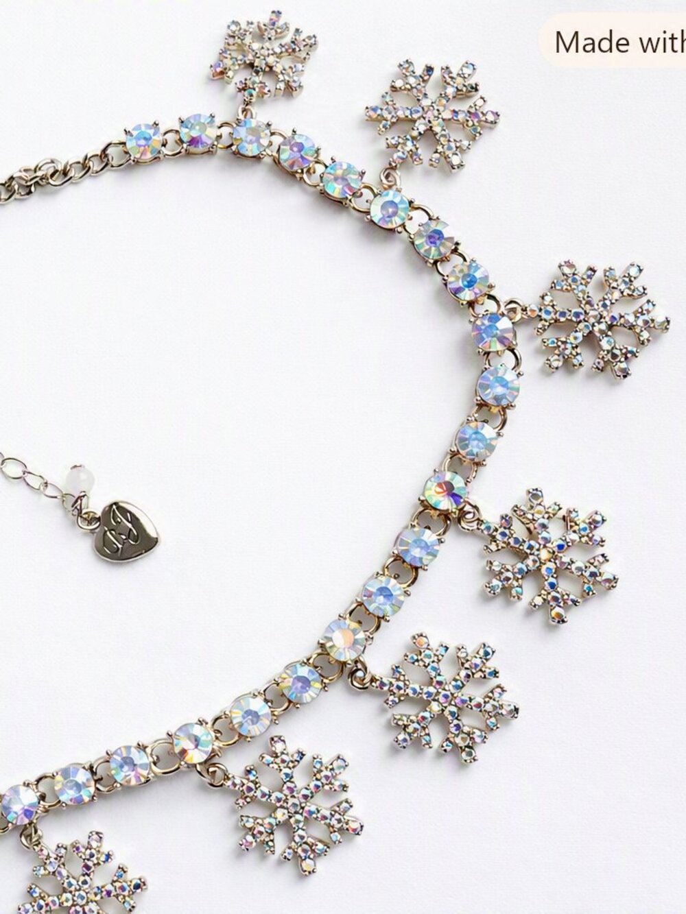 Betsey Johnson Snowflake Necklace – Iridescent Rhinestone Statement Piece